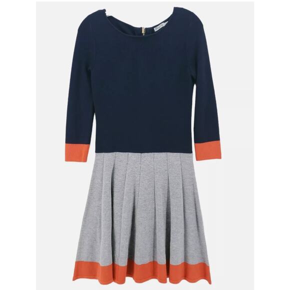 ELIZA J Colorblock Fit & Flare Navy Blue Sweater Dress Career Preppy Size Medium - Picture 1 of 9